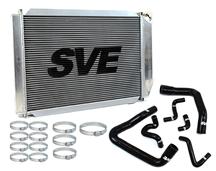 86-93 MUSTANG 5.0L ALUMINUM RADIATOR KIT WITH BLACK SILICONE HOSE KIT FOR MANUAL TRANSMISSION